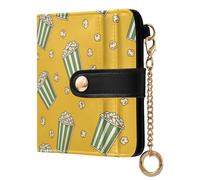 MCHIVER Snacks Popcorn Bucket Yellow Pattern Women Wallet RFID Blocking Pocket Wallet Ladies Purse for Women PU Leather Zipper Coin Pocket with ID Window for Female Ladies