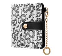 MCHIVER Snake Feathers White Print Women Wallet RFID Blocking Travel Wallet for Women PU Leather Zipper Coin Pocket with ID Window for Female Ladies