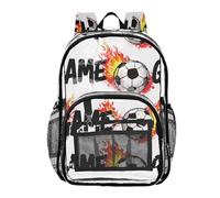 MCHIVER Soccer Ball Fire Floral White Print Clear Backpack Stadium Approved 10.6x5.1x15.7 See Through Bags for Concert Beach Travel
