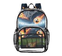 MCHIVER Soccer Balls Fire Black Print Clear Backpack Stadium Approved 10.6x5.1x15.7 See Through Bag for Concert Stadium Work