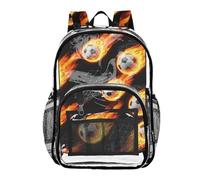 MCHIVER Soccer Fire Black Print Clear Backpack Stadium Approved 10.6x5.1x15.7 See Through Bag for Concert Stadium Work