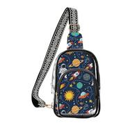 MCHIVER Space Astronaut Spaceship Black Print Clear Sling Bag for Women Men Stadium Approved Clear Crossbody Chest Bag Hiking Daypack for Travel
