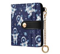 MCHIVER Space Astronauts Blue Pattern Women Wallet RFID Blocking Pocket Wallet Ladies Purse for Women PU Leather Zipper Coin Pocket with ID Window for Female Ladies