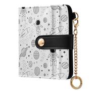 MCHIVER Space Astronauts White Print Women Wallet RFID Blocking Pocket Wallet Ladies Purse for Women PU Leather Bifold Purse Card Holder with ID Window for Female Ladies