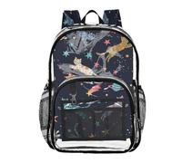 MCHIVER Space Cats Stars Black Print Clear Backpack Stadium Approved 10.6x5.1x15.7 See Through Bag for Stadium Concert Work