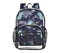 MCHIVER Space Dinosaur Planet Black Pattern Clear Backpack Stadium Approved 10.6x5.1x15.7 See Through Bag for Beach Concert Travel