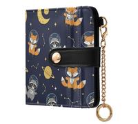 MCHIVER Space Fox Raccoon Black Print Women Wallet RFID Blocking Card Holder for Women PU Leather Cash Zipper Coin Pocket with ID Window for Female Ladies