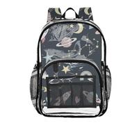 MCHIVER Space Planet Black Pattern Clear Backpack Stadium Approved 10.6x5.1x15.7 PVC Transparent Backpacks for Work Concert Stadium