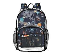 MCHIVER Space Planet Black Print Clear Backpack Stadium Approved 10.6x5.1x15.7 Plastic Backpacks for Concert Sporting Festival