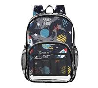 MCHIVER Space Planet Black Print Clear Backpack Stadium Approved 10.6x5.1x15.7 See Through Bags for Concert Sporting Festival