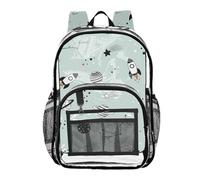 MCHIVER Space Planet Teal Pattern Clear Backpack Stadium Approved 10.6x5.1x15.7 Plastic Bag for Concert Festival Sporting