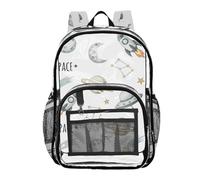 MCHIVER Space Planet White Print Clear Backpack Stadium Approved 10.6x5.1x15.7 Plastic Bag for Concert Sport Events Festival