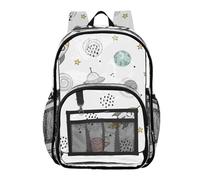 MCHIVER Space Planet White Print Clear Backpack Stadium Approved 10.6x5.1x15.7 PVC Transparent Backpacks for Concert Stadium Work