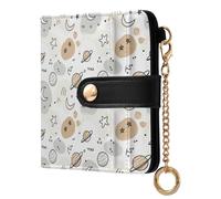 MCHIVER Space Planets Moons White Print Women Wallet RFID Blocking Credit Card Wallet for Women PU Leather Bifold Purse Card Holder with ID Window for Female Ladies