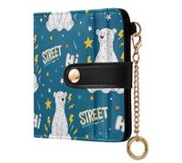 MCHIVER Space Polar Bear Star Pattern Women Wallet RFID Blocking Compact Cash Credit Card Holder for Women PU Leather Cash Zipper Coin Pocket with ID Window for Female Ladies