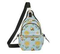 MCHIVER Spring Bees Blue Flowers Pattern Sling Bag for Women Cross Body Shoulder Bag Casual Fanny Pack with Adjustable Shoulder Strap for Work Travel
