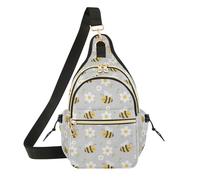 MCHIVER Spring Bees Flowers Gray Pattern Sling Bag for Women Cross Body Purses Chest Bag Hiking Daypack with Adjustable Shoulder Strap for Outdoors Travel