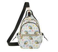 MCHIVER Spring Bees Flowers White Pattern Sling Bag for Women Crossbody Bags Fanny Pack with Adjustable Shoulder Strap for Travel Outdoor Hiking