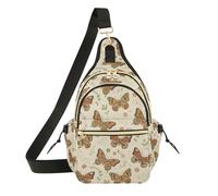 MCHIVER Spring Butterflies Flowers Beige Pattern Sling Bag for Women Cross Body Purse Casual Daypack Backpack with Adjustable Shoulder Strap for Outdoors Work