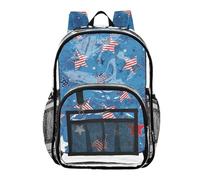 MCHIVER Stars 4th Of July Blue Pattern Clear Backpack Stadium Approved 10.6x5.1x15.7 See Through Bags for Work Concert Stadium
