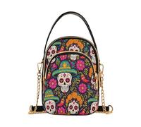 MCHIVER Sugar Skull Crossbody Bag Shoulder Handbag for Travel Phone | Flowers Day Dead Purple Shoulder Bag for Women, with Removable Chain, 5.91×3.15×8.27 Inches, 2L