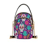 MCHIVER Sugar Skull Crossbody Bag Shoulder Handbag for Travel Work Passport | Day Dead Purple Zip Wallet Carry-on bag for Women, with Removable Chain, 5.91×3.15×8.27 Inches, 2L