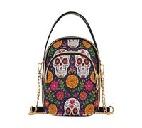 MCHIVER Sugar Skull Crossbody Bag Shoulder Handbag for Work Passport | Day Dead Blue Shoulder Purse for Women, with Removable Chain, 5.91×3.15×8.27 Inches, 2L
