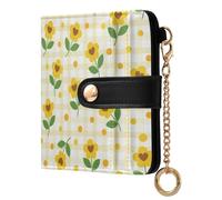 MCHIVER Sunflowers Dots White Pattern Women Wallet RFID Blocking Compact Cash Credit Card Holder for Women PU Leather Bifold Purse Card Holder with ID Window for Female Ladies