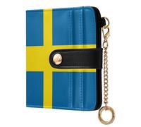 MCHIVER Sweden Flag Print Women Wallet Bifold Purse Card Holder Travel Wallet with RFID Blocking PU Leather Compact Cash Credit Holder with Zipper Coin Pocket ID Window for Female Ladies