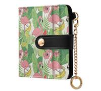 MCHIVER Tropical Flamingo Banana White Print Women Wallet RFID Blocking Cash Credit Card Holder for Women PU Leather Bifold Purse Card Holder with ID Window for Female Ladies