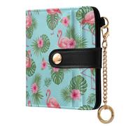 MCHIVER Tropical Flamingo Flower Blue Pattern Women Wallet RFID Blocking Compact Cash Credit Card Holder for Women PU Leather Zipper Coin Pocket with ID Window for Female Ladies