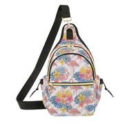 MCHIVER Tropical Flamingo Flower White Pattern Sling Bag for Women Cross Body Shoulder Bag Fanny Pack with Adjustable Shoulder Strap for Hiking Travel