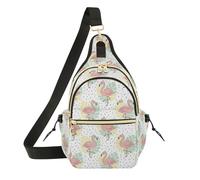 MCHIVER Tropical Flamingo Leaf White Pattern Sling Bag for Women Crossbody Shoulder Bag Travel Hiking Daypack with Adjustable Shoulder Strap for Work Travel