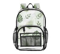 MCHIVER Tropical Leaves Plants White Print Clear Backpack Stadium Approved 10.6x5.1x15.7 Transparent Backpack for Concert Festival Sporting