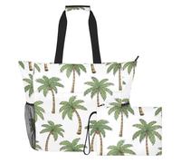 MCHIVER Tropical Palm Coconuts White Print Large Beach Bag for Women Waterproof Sandproof Pool Tote with Wet Pocket for Weekender Travel