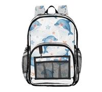 MCHIVER Underwater Dolphins Stars White Print Clear Backpack Stadium Approved 10.6x5.1x15.7 See Through Bags for Concert Sport Events Festival