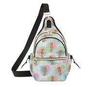 MCHIVER Underwater Seahorses Bubbles Pattern Sling Bag for Women Cross Body Shoulder Bag Hiking Daypack with Adjustable Shoulder Strap for Outdoors Hiking Traveling