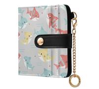 MCHIVER Underwater Sharks Fish Gray Pattern Women Wallet RFID Blocking Card Holder for Women PU Leather Bifold Zipper Coin Pocket with ID Window for Female Ladies