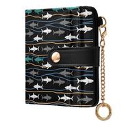MCHIVER Underwater Sharks Stripes Black Pattern Women Wallet RFID Blocking Travel Wallet for Women PU Leather Bifold Cash Zipper Coin Pocket with ID Window for Female Ladies