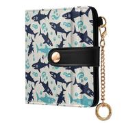 MCHIVER Underwater Sharks White Print Women Wallet RFID Blocking Cash Credit Card Holder for Women PU Leather Cash Zipper Coin Pocket with ID Window for Female Ladies