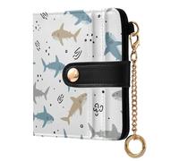 MCHIVER Underwater Sharks White Print Women Wallet RFID Blocking Travel Wallet for Women PU Leather Bifold Purse Card Holder with ID Window for Female Ladies