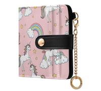 MCHIVER Unicorns Fantasy Rainbows Print Women Wallet RFID Blocking Card Holder for Women PU Leather Bifold Cash Zipper Coin Pocket with ID Window for Female Ladies