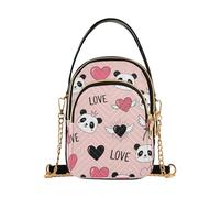 MCHIVER Valentines Panda Heart Pink Pattern Crossbody Bag for Women Cell Phone Purse Wallet with Removable Chain Shoulder Handbag for Travel Work Phone Passport