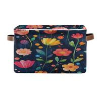 MCHIVER Watercolor Flower Petals Indigo Storage Bins with Handles Foldable Sturdy Cube Organizer Baskets for Closet Toys Clothes Nursery Books, 14.2x10.2x8.3 Inches