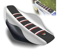 MCHMFG Universal Ribbed Dirt Bike Seat Cover for KX SX YZF CRF TTR - Gripper Striped Supermoto Dirtbike Seat Cover (White-Black-Red)
