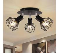 Mchoter Spot Light Fittings for Ceilings 3 Way Adjustable Metal Wire Cage Rotatable Spotlights E14 Base Black Ceiling Lights for Indoor Kitchen Living Room Bedroom (No Bulbs)