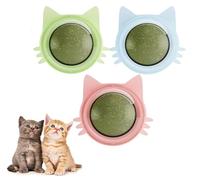 Mciluyaiio 3 Pack Cat Catnip Ball 360°, Natural Catnips Cat Wall Stick-on Toy, Catnip Balls Roller Wall Ball for Cats,Spinning Catnip Station Licking Balls, Rotatable Play Chew Teeth Cleaning (B)