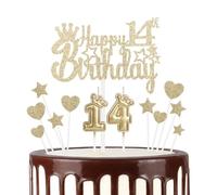 mciskin 14th Happy Birthday Candles Cake Toppers, Crown Number 14 Candle for Cake, Girls 14th Birthday Decoration, Cake Candle Cake Topper for Women Birthday Party Wedding Anniversary (Champagne Gold)