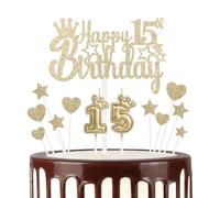 mciskin 15th Happy Birthday Candles Cake Toppers, Crown Number 15 Candle for Cake, Girls 15th Birthday Decoration, Cake Candle Cake Topper for Women Birthday Party Wedding Anniversary (Champagne Gold)
