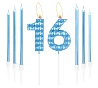 mciskin 16th Birthday Candles, Girls Boys 16th Birthday Decorations, Blue Birthday Number 16 Candles, Happy Birthday Candle, Blue Cake Candles Topper for Women Men Birthday Party Wedding Anniversary